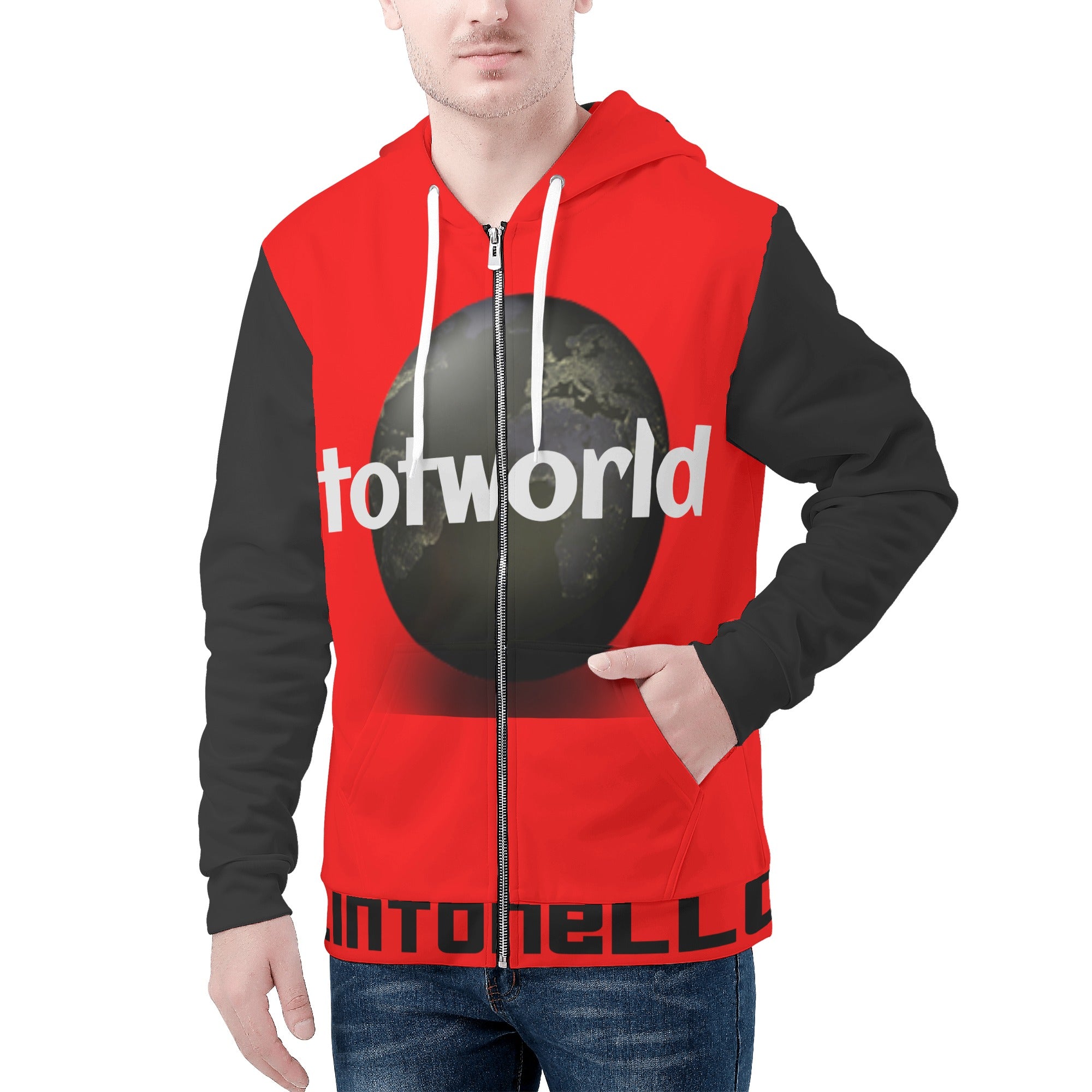 Mens All Over Print Zip Hoodie