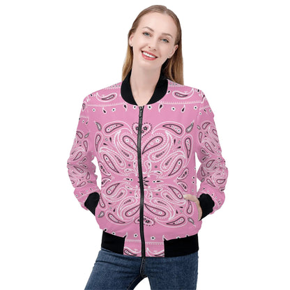 Womens Zip Up Print Bomber Jacket