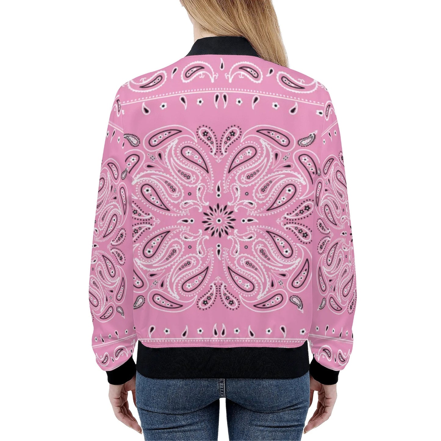 Womens Zip Up Print Bomber Jacket